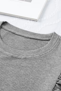 image-Black Dotty Mesh Ruffle Sleeve Ribbed Knit Top
