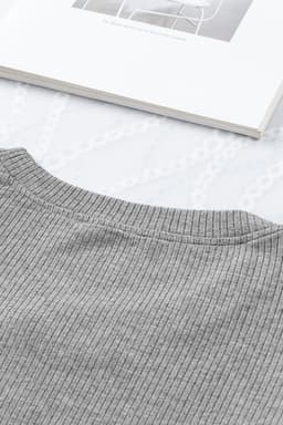 image-Black Dotty Mesh Ruffle Sleeve Ribbed Knit Top