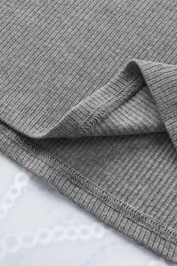 image-Black Dotty Mesh Ruffle Sleeve Ribbed Knit Top