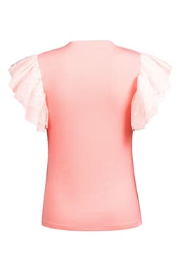 image-Black Dotty Mesh Ruffle Sleeve Ribbed Knit Top