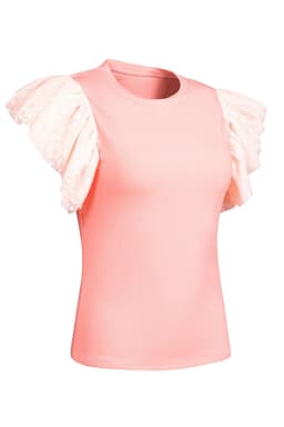 image-Black Dotty Mesh Ruffle Sleeve Ribbed Knit Top