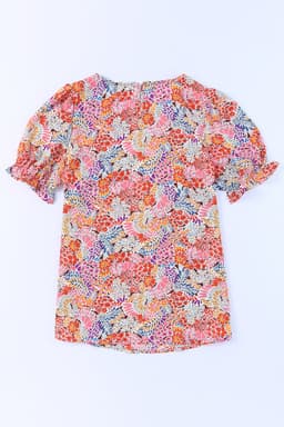 image-Multicolor Mix Floral Pattern Bubble Sleeve Blouse
