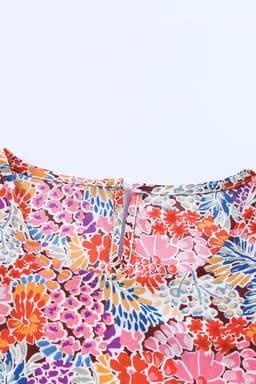 image-Multicolor Mix Floral Pattern Bubble Sleeve Blouse