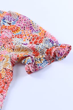 image-Multicolor Mix Floral Pattern Bubble Sleeve Blouse