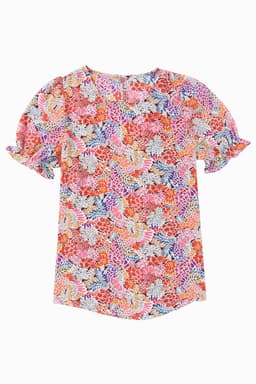 image-Multicolor Mix Floral Pattern Bubble Sleeve Blouse