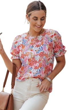 image-Multicolor Mix Floral Pattern Bubble Sleeve Blouse