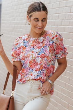 image-Multicolor Mix Floral Pattern Bubble Sleeve Blouse