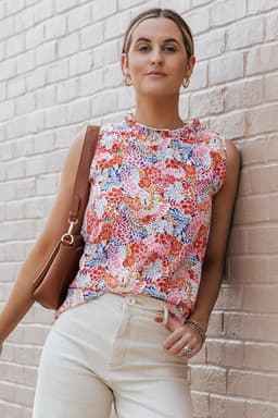 image-Multicolor Mix Floral Pattern Bubble Sleeve Blouse