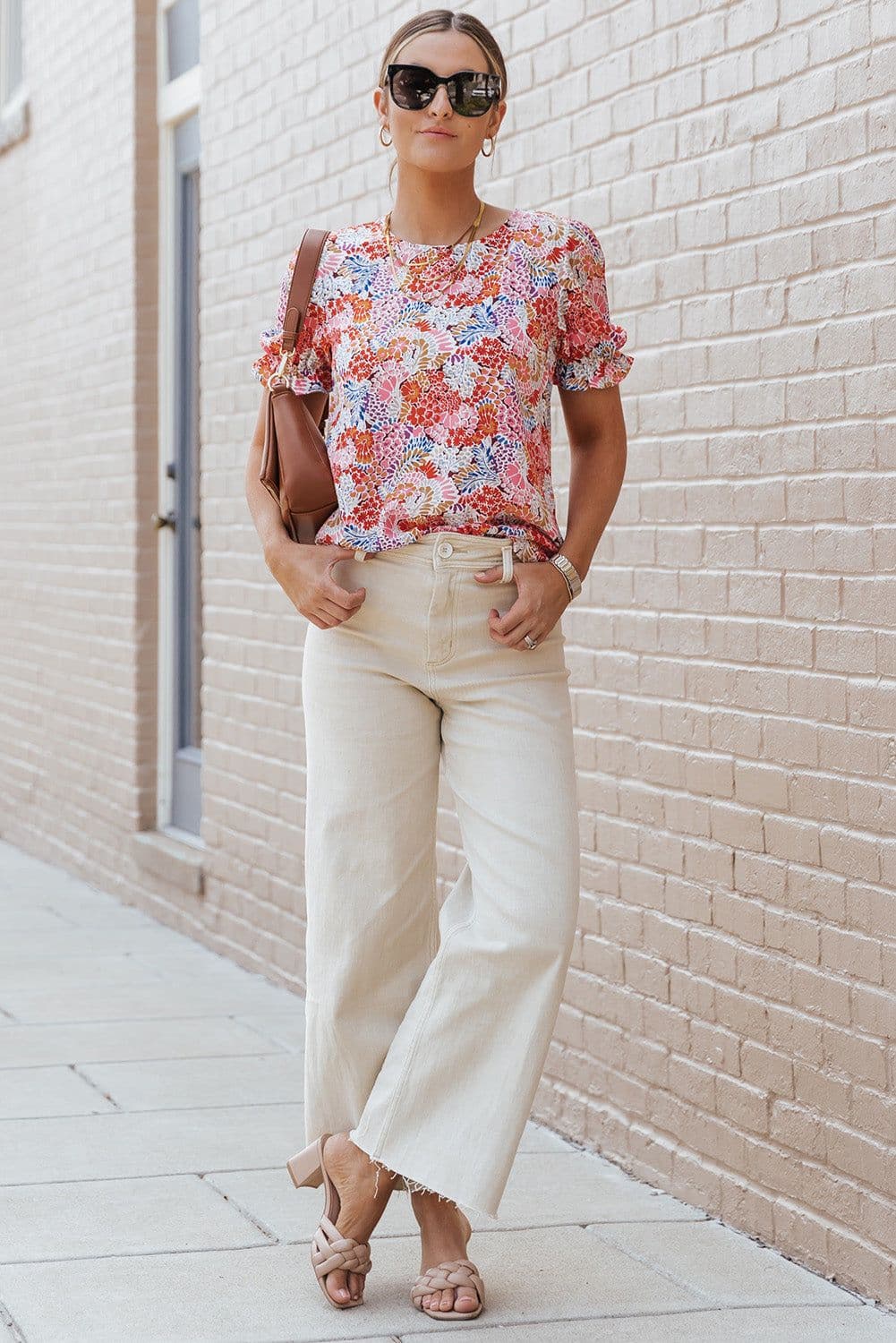 image-Multicolor Mix Floral Pattern Bubble Sleeve Blouse