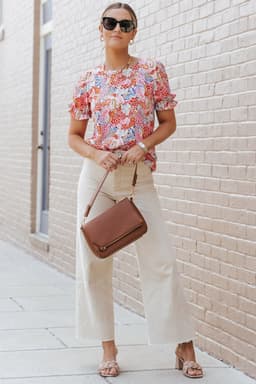 image-Multicolor Mix Floral Pattern Bubble Sleeve Blouse