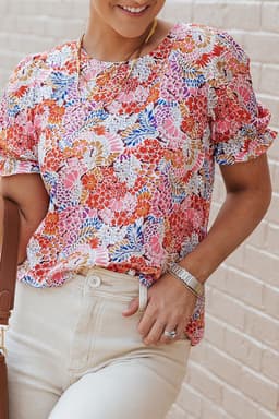 image-Multicolor Mix Floral Pattern Bubble Sleeve Blouse
