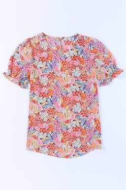 image-Multicolor Mix Floral Pattern Bubble Sleeve Blouse