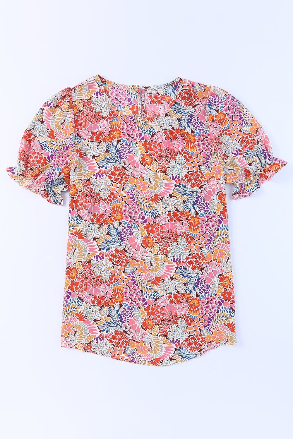 image-Multicolor Mix Floral Pattern Bubble Sleeve Blouse