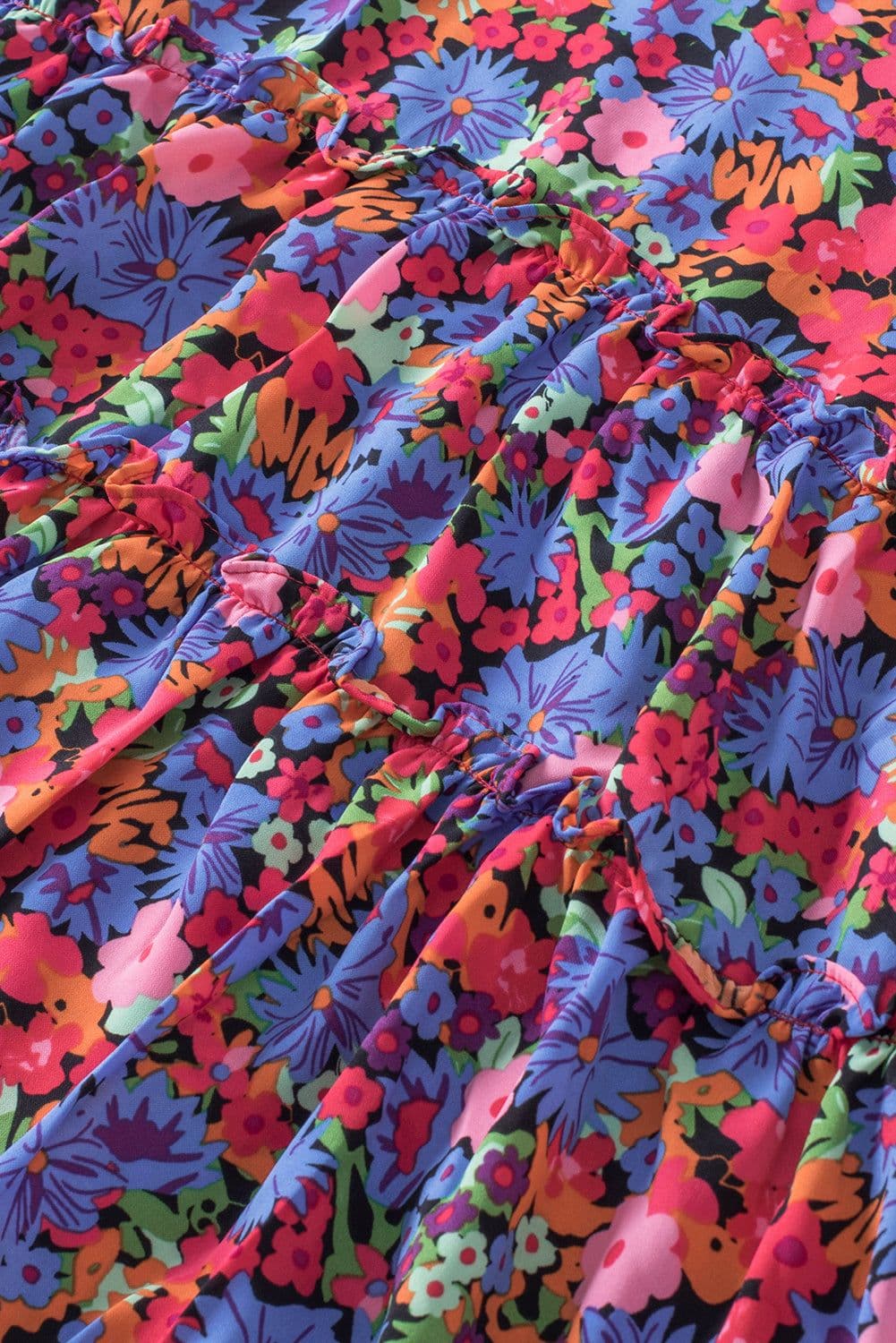 image-Multicolor Floral Print Ruffle Tiered Short Sleeve Babydoll Top