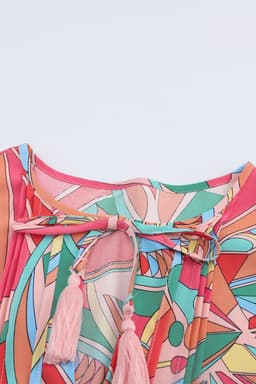 image-Multicolor Boho Abstract Pattern Split V Neck Flowy Blouse
