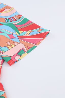 image-Multicolor Boho Abstract Pattern Split V Neck Flowy Blouse