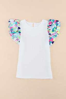image-White Voluminous Printed Puff Sleeve Textured Top