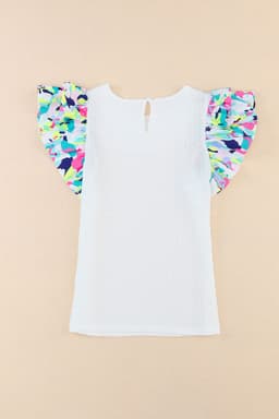 image-White Voluminous Printed Puff Sleeve Textured Top