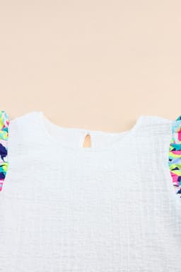 image-White Voluminous Printed Puff Sleeve Textured Top