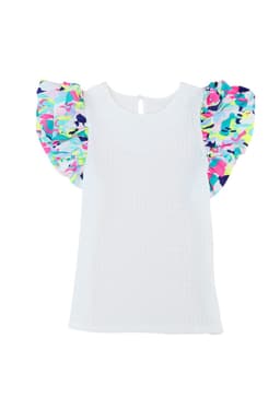 image-White Voluminous Printed Puff Sleeve Textured Top