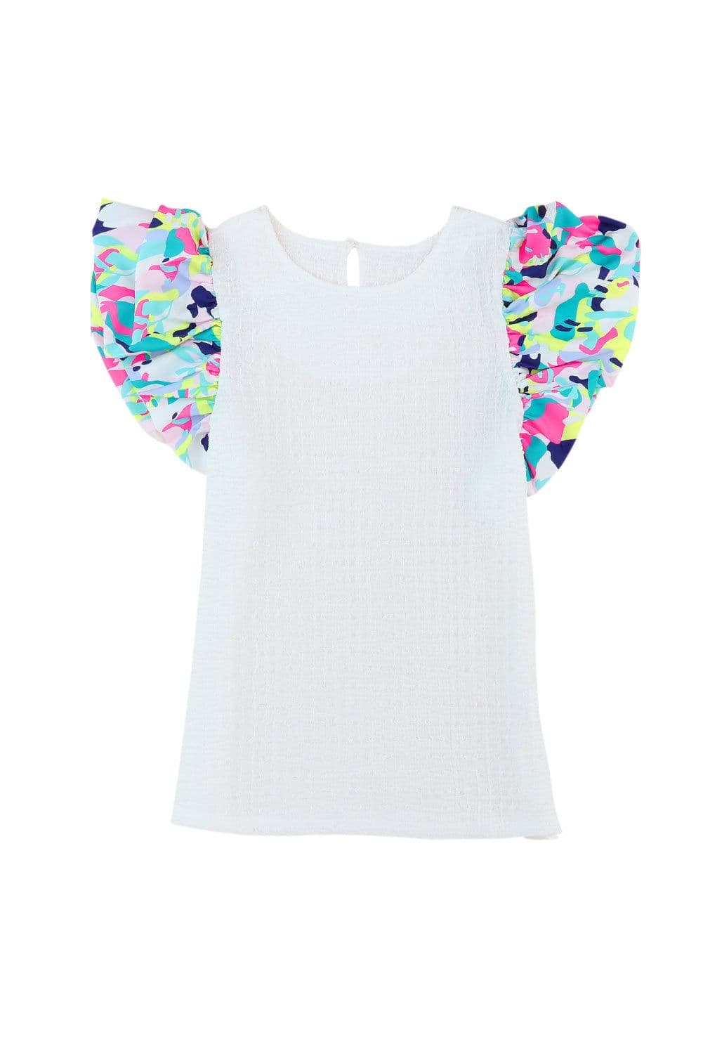 image-White Voluminous Printed Puff Sleeve Textured Top