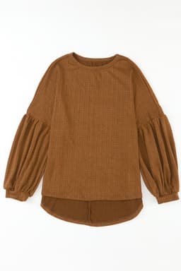image-Black Faux Knit Jacquard Puffy Long Sleeve Top