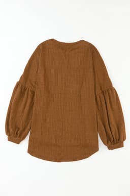 image-Black Faux Knit Jacquard Puffy Long Sleeve Top