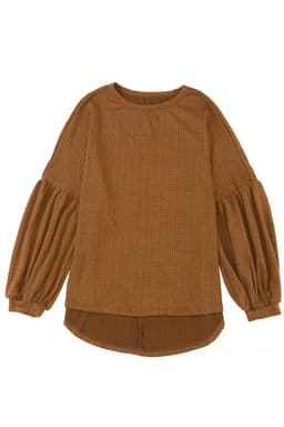 image-Black Faux Knit Jacquard Puffy Long Sleeve Top