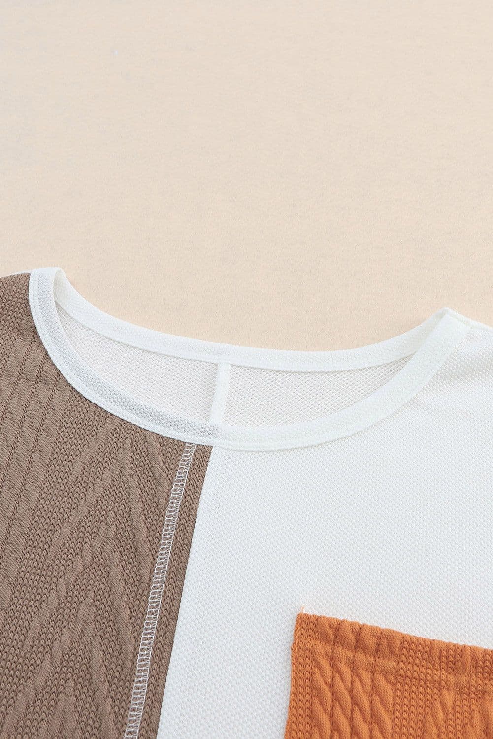 image-Black Long Sleeve Colorblock Chest Pocket Textured Knit Top