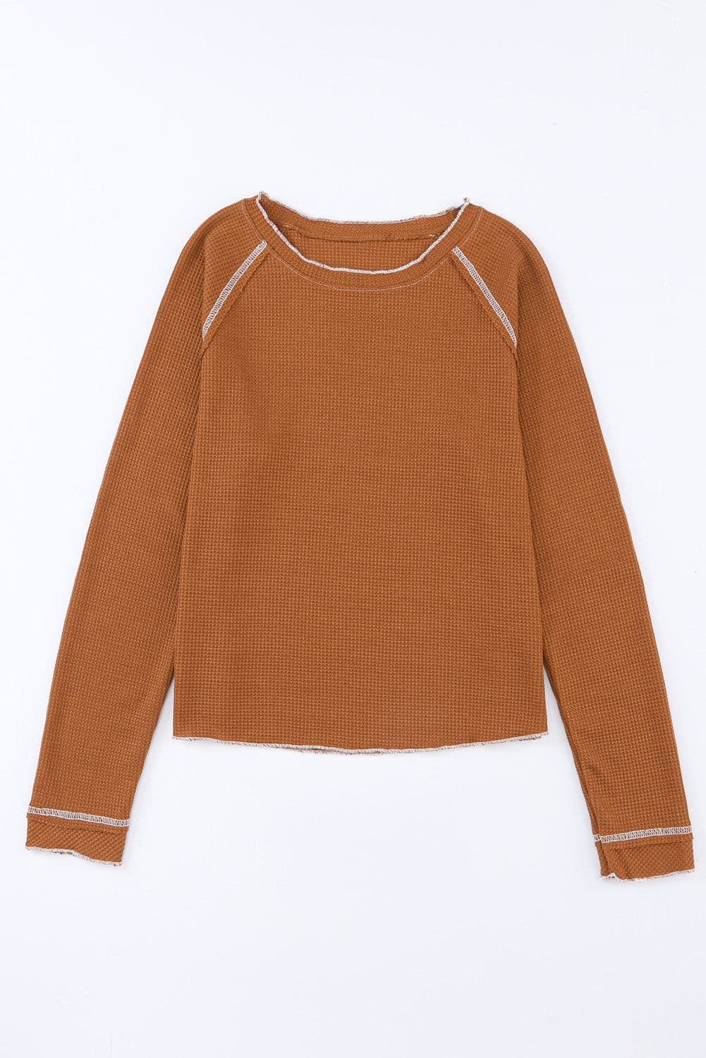image-Blue Textured Round Neck Long Sleeve Top