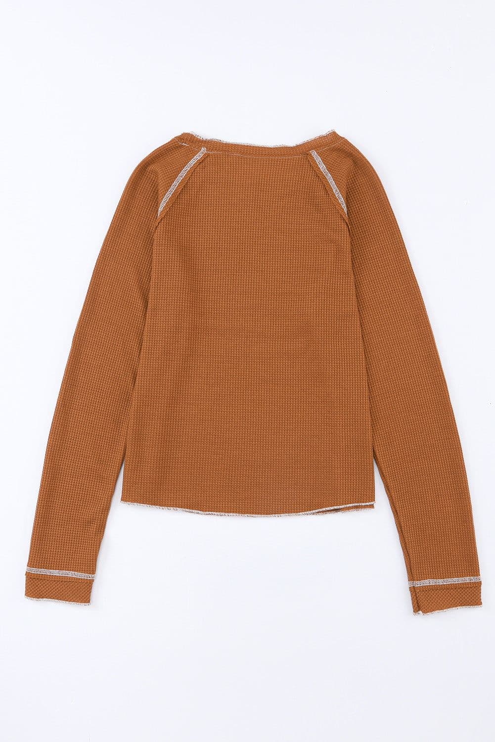 image-Blue Textured Round Neck Long Sleeve Top