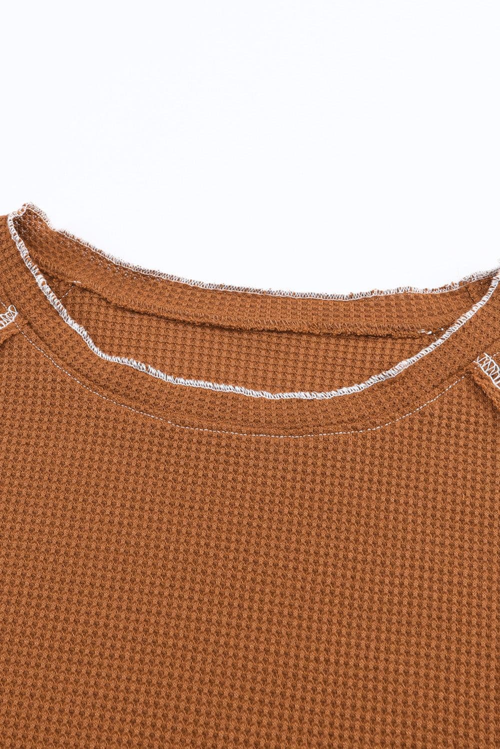 image-Blue Textured Round Neck Long Sleeve Top