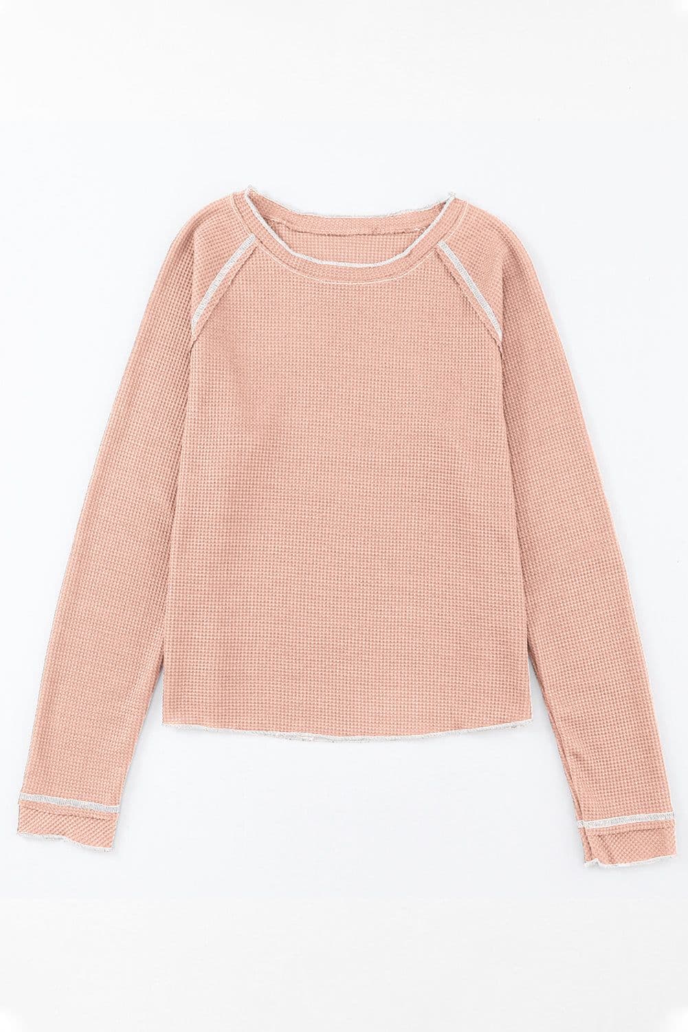 image-Blue Textured Round Neck Long Sleeve Top