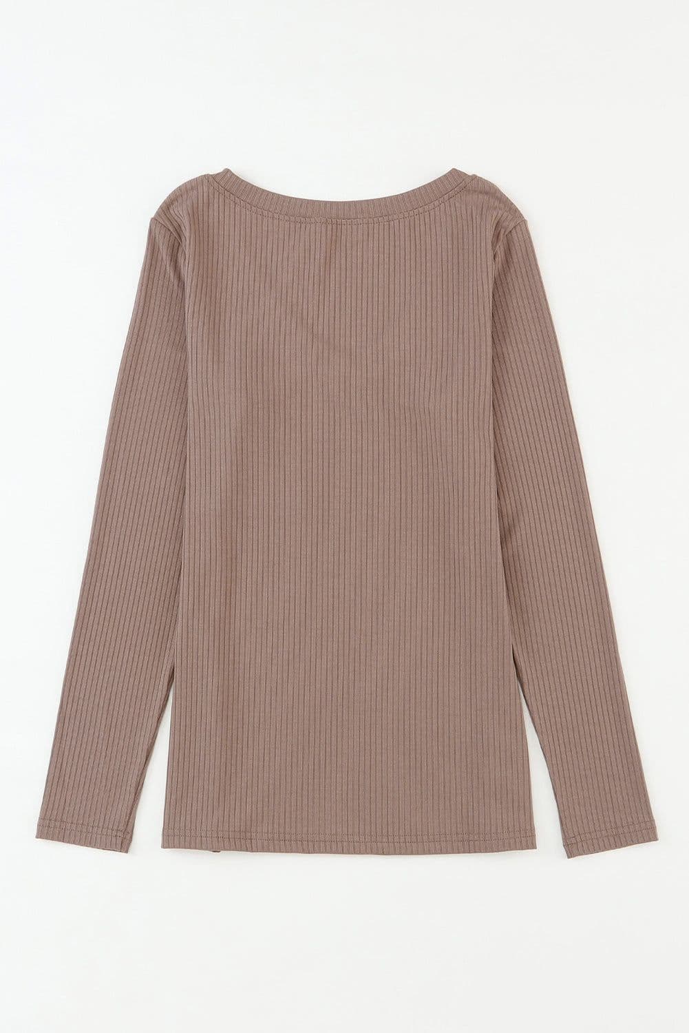image-Khaki Ribbed Knit Patched Chest Pocket V Neck Top