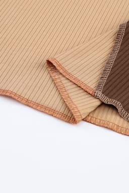 image-Brown Expose Seam Color Block Ribbed Knit Top