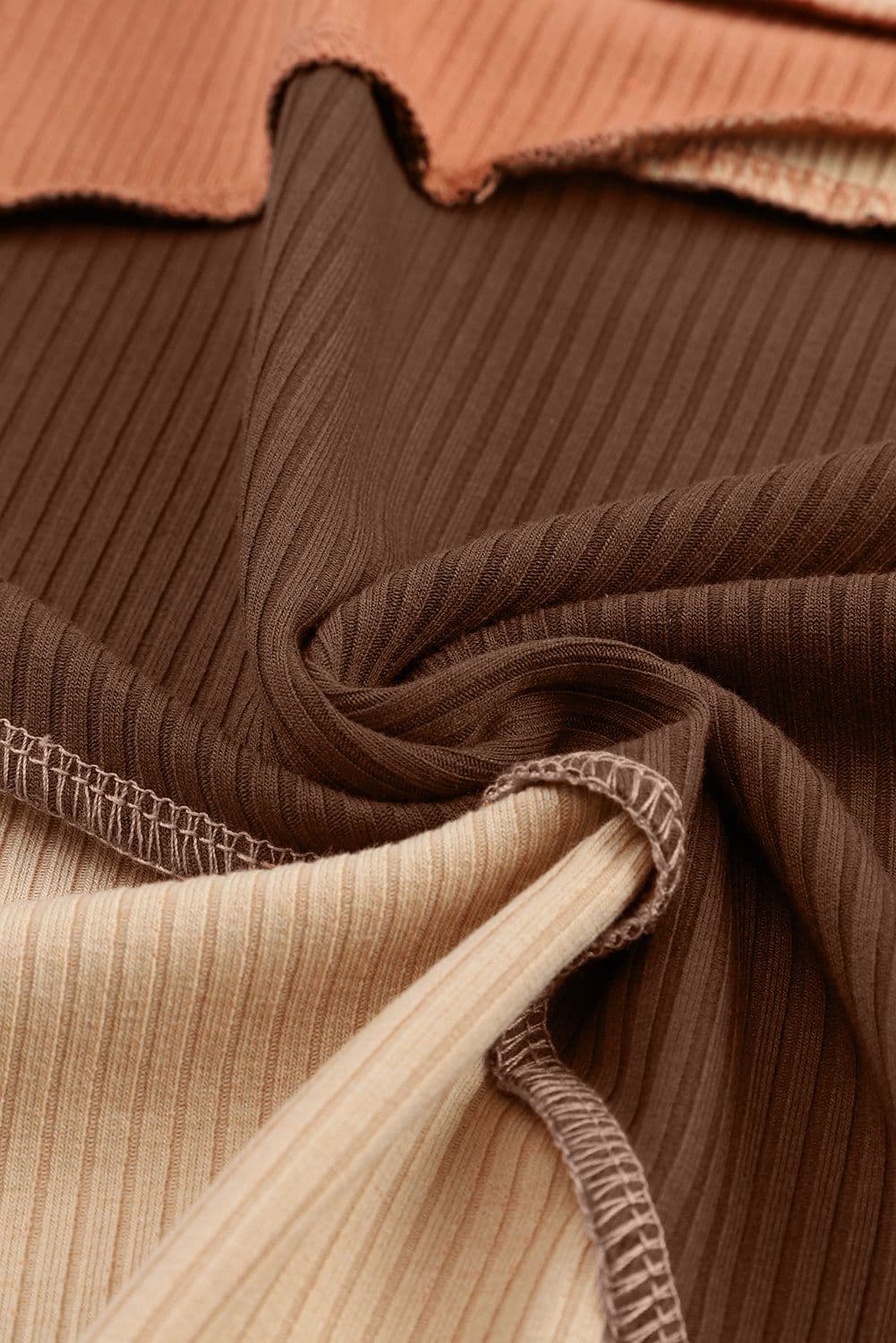 image-Brown Expose Seam Color Block Ribbed Knit Top