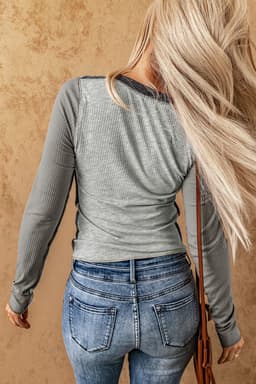 image-Brown Expose Seam Color Block Ribbed Knit Top