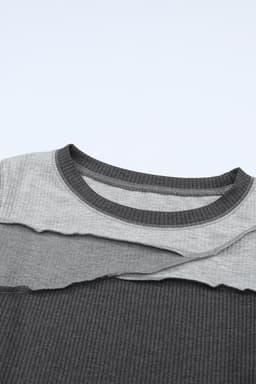 image-Brown Expose Seam Color Block Ribbed Knit Top