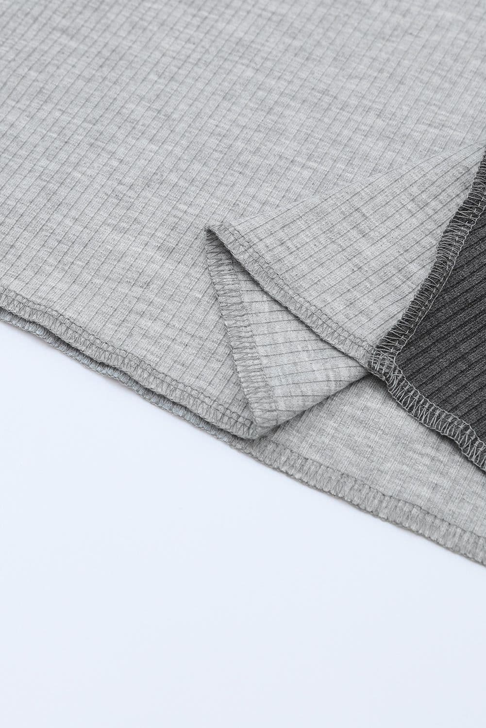 image-Brown Expose Seam Color Block Ribbed Knit Top