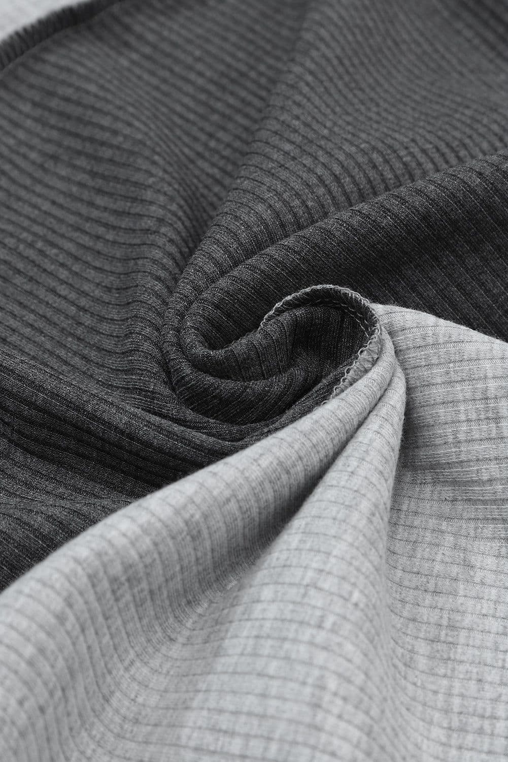 image-Brown Expose Seam Color Block Ribbed Knit Top
