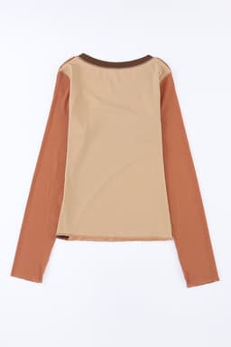 image-Brown Expose Seam Color Block Ribbed Knit Top