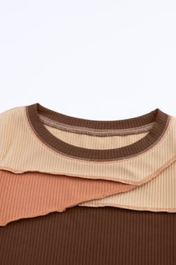 image-Brown Expose Seam Color Block Ribbed Knit Top