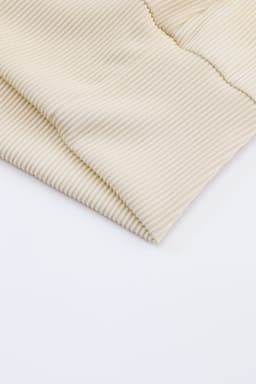 image-Apricot Ribbed Texture Lace Trim V Neck Long Sleeve Top