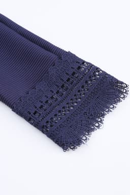 image-Apricot Ribbed Texture Lace Trim V Neck Long Sleeve Top