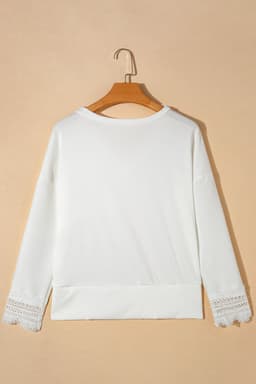 image-Apricot Ribbed Texture Lace Trim V Neck Long Sleeve Top