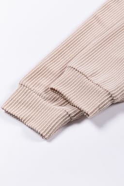 image-Pink Color Block Long Sleeve Ribbed Loose Top