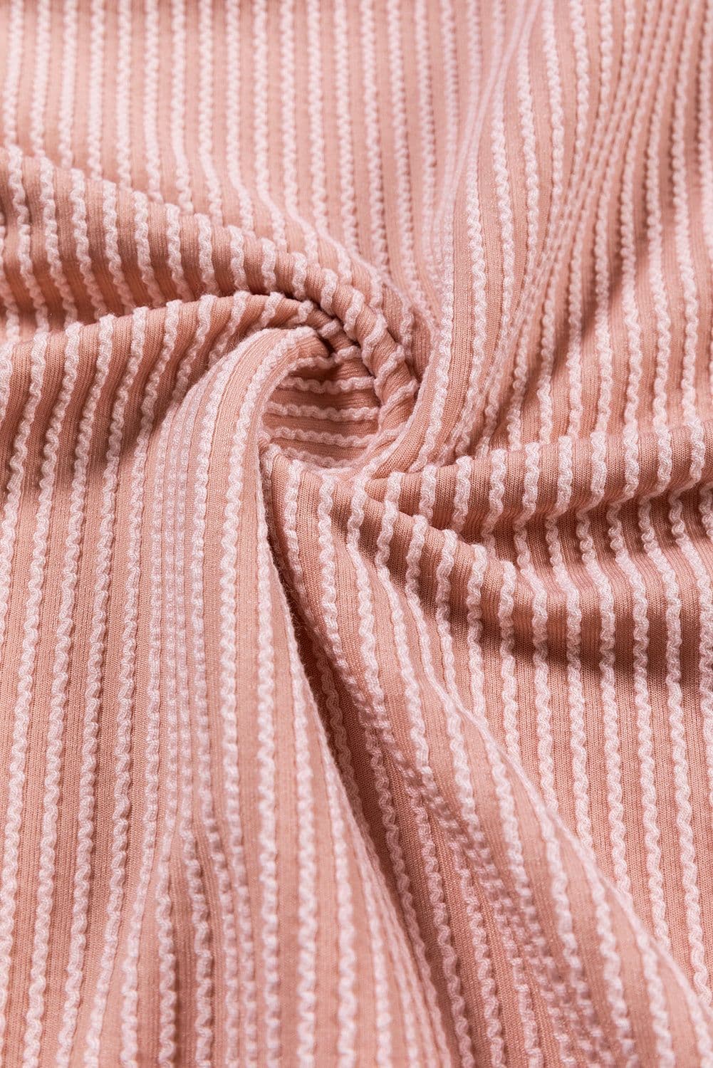 image-Pink Color Block Long Sleeve Ribbed Loose Top