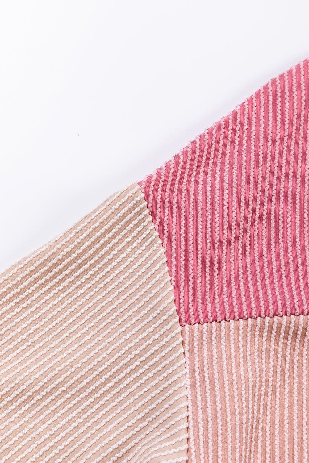 image-Pink Color Block Long Sleeve Ribbed Loose Top