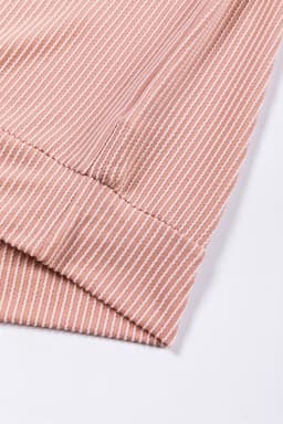 image-Pink Color Block Long Sleeve Ribbed Loose Top