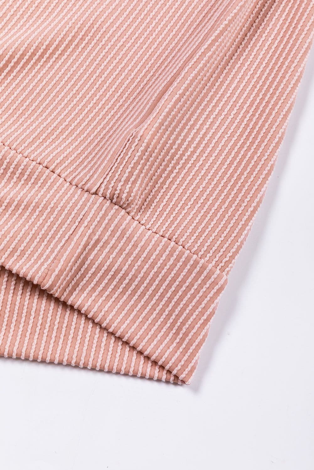 image-Pink Color Block Long Sleeve Ribbed Loose Top